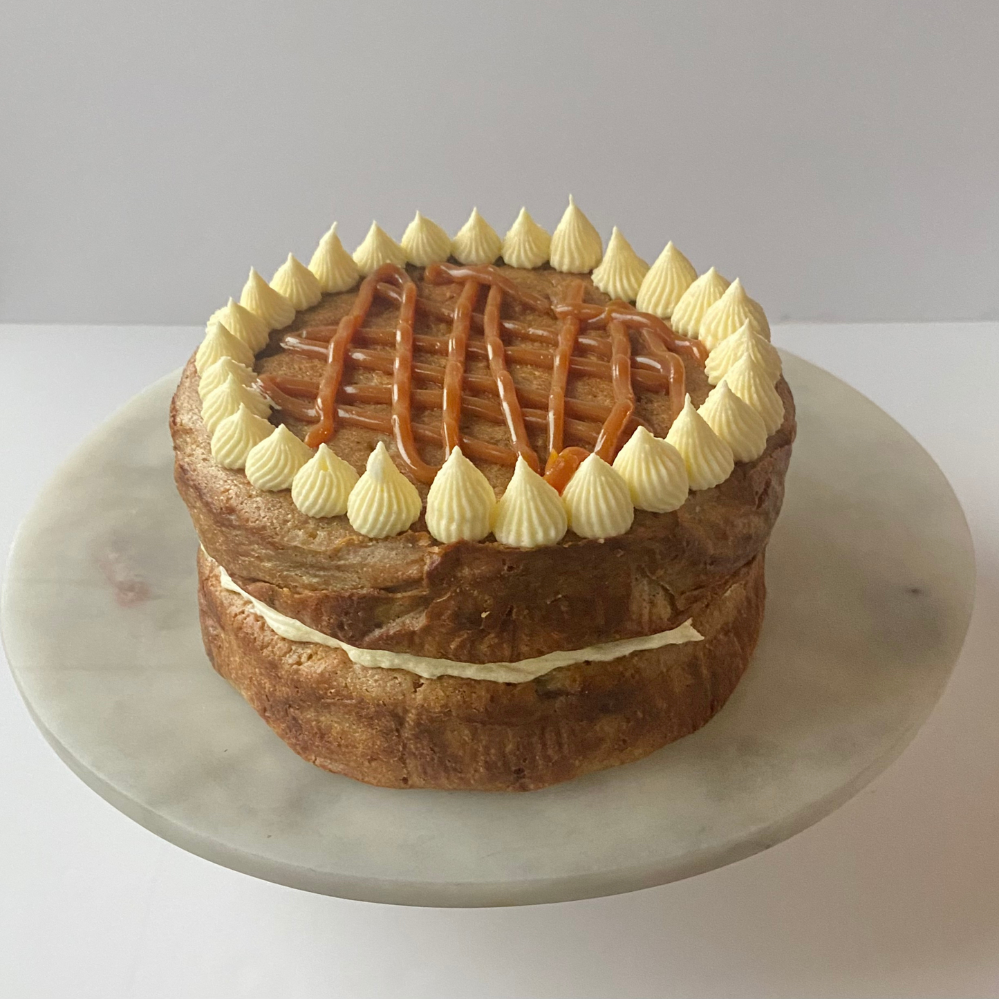 Banana Cake with Caramel Filling and Vanilla Buttercream