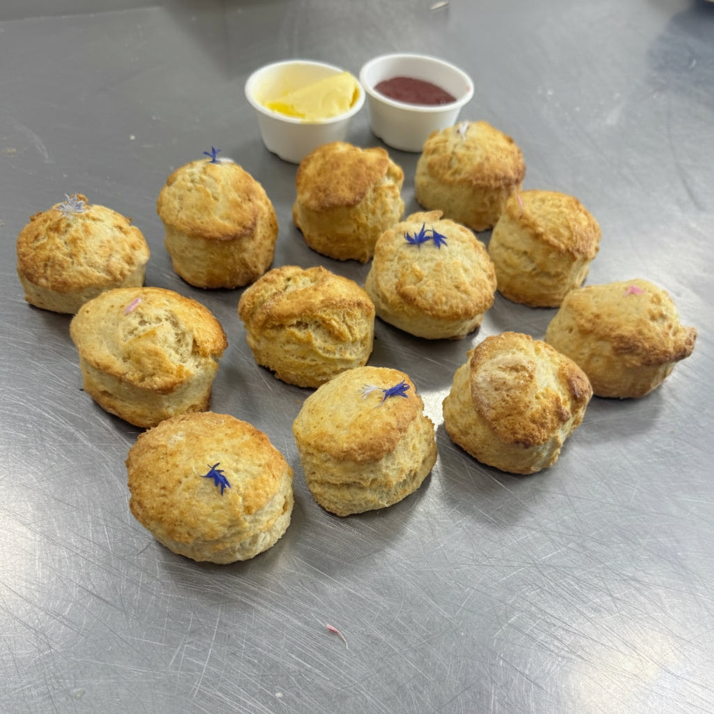 Mini scones with jam and cream