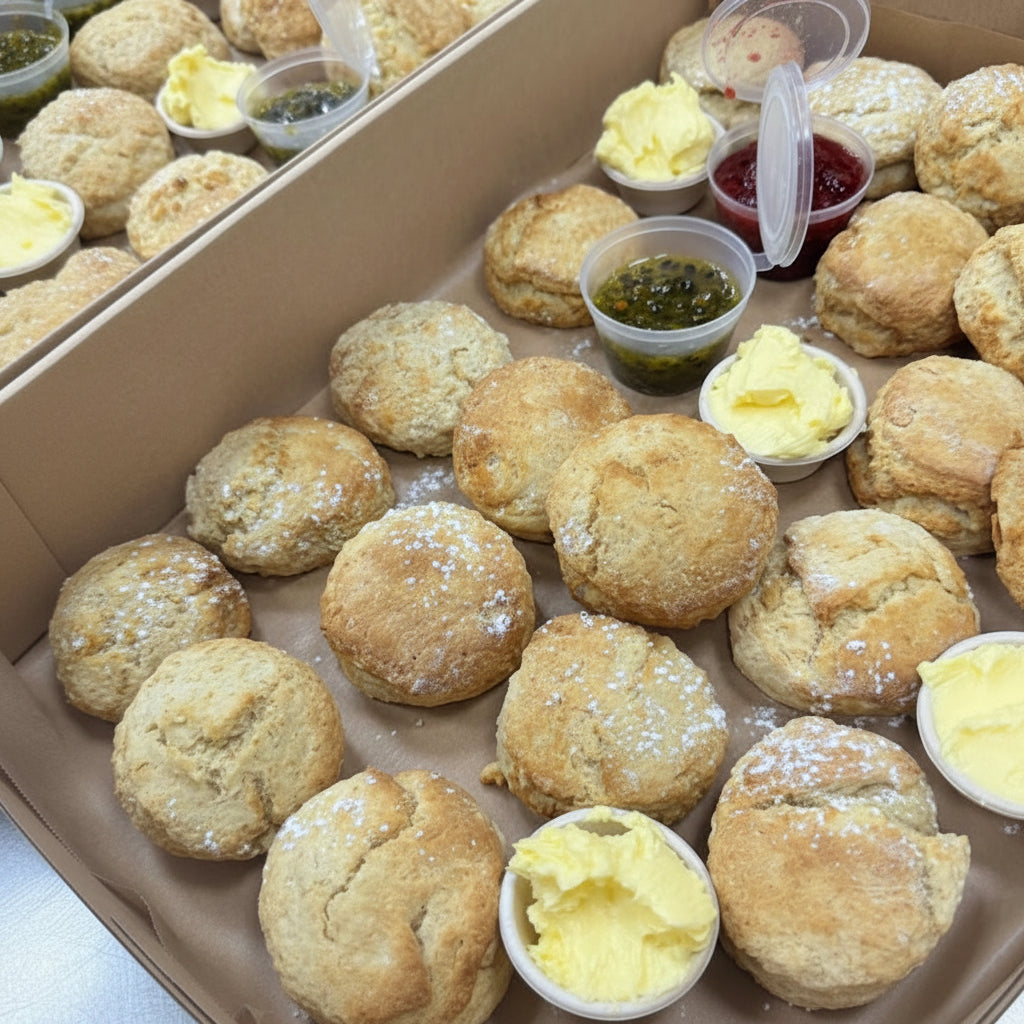 Mini scones with jam and cream